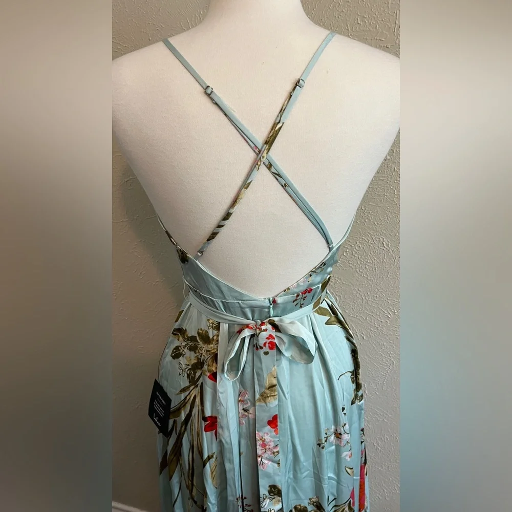 NWT Lulu's Sage Floral ‘Still the One’ Gown with Tie - Picture 9 of 11